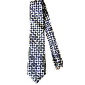 Envoy Men's Silk Tie Geometric‎ Pattern Blue White Formal Business Vintage 90s